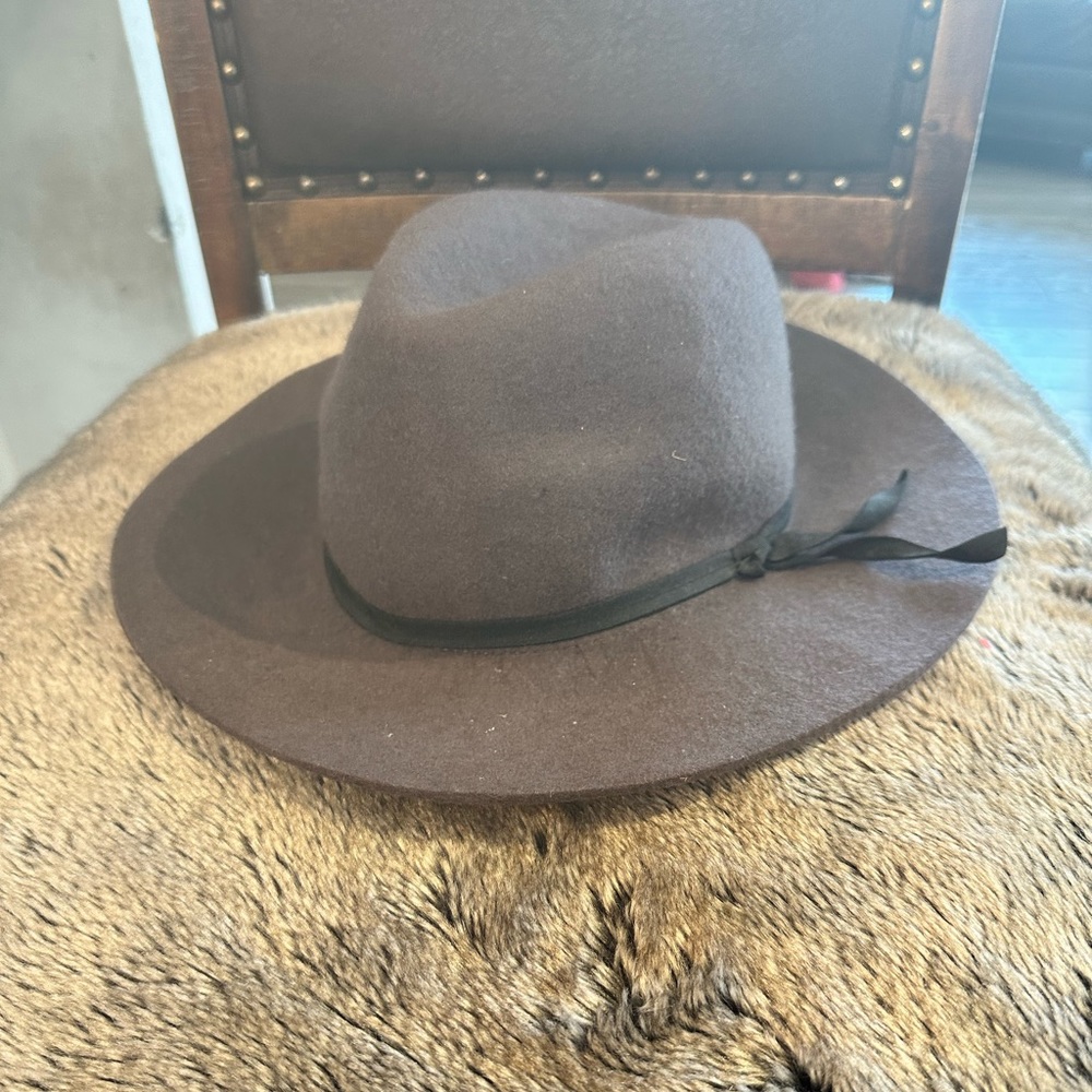 Brown Wool Brimmed Panama Hat- One size